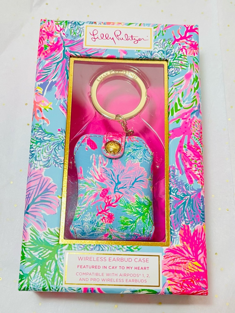 Lily Pulitzer earbud case w/ ring clip